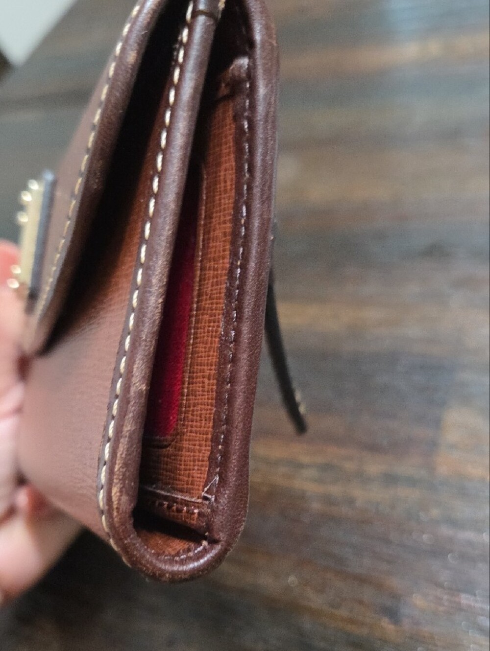 Dooney & Bourke Chestnut Brown Leather Flap Wallet with Brass Plaque - Picture 5 of 9